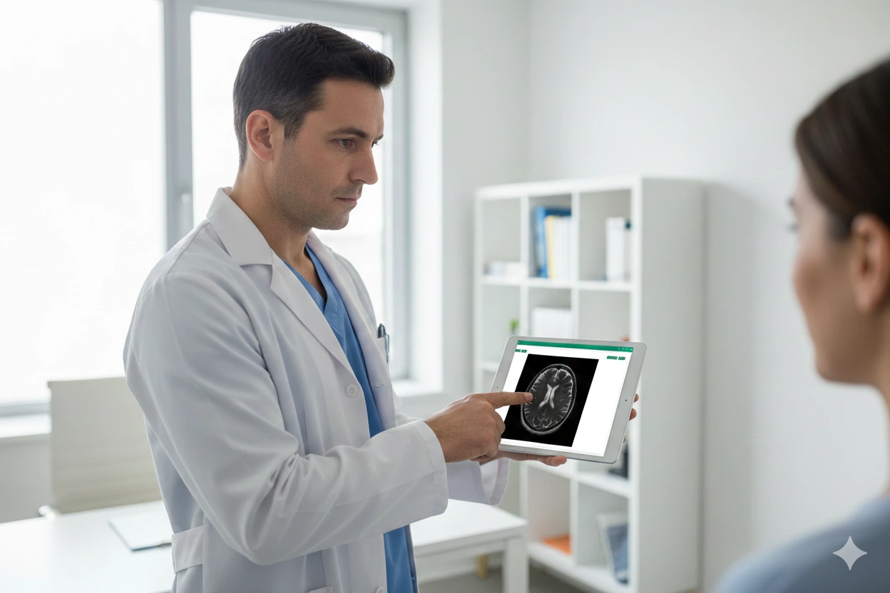 Médecin utilisant le visualiseur DICOM de l'application web Medicalink - logiciel médical Maroc